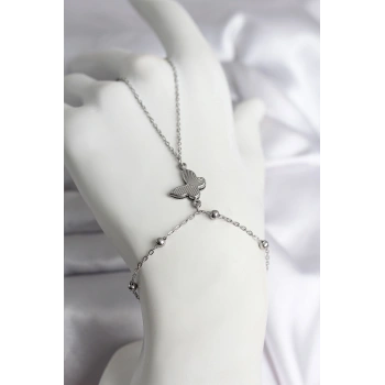 316L Çelik Gümüş Renk Kelebek Model Kadın Şahmeran