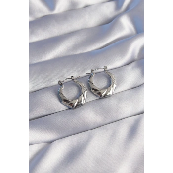 316L Çelik Gümüş Renk Kıvrımlı Görünüm Geometrik Model Küpe