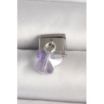 316L Çelik Gümüş Renk Mor Zirkon Taşlı Nomination Charm
