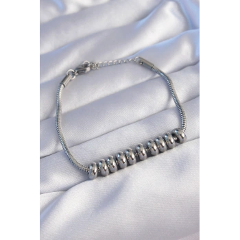 316L Çelik Gümüş Renk Oval Figürlü Bileklik