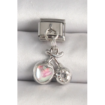316L Çelik Gümüş Renk Pembe Mineli Kalp Zirkon Taş Detay Nomination Charm