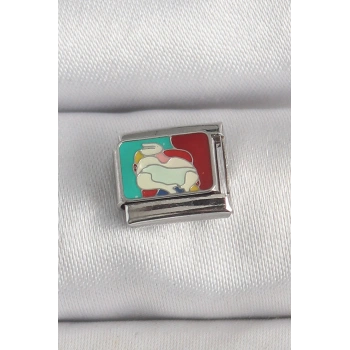 316L Çelik Gümüş Renk Renkli Portre Model Nomination Charm
