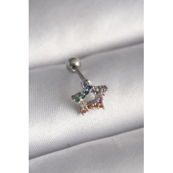 316L Çelik Gümüş Renk Renkli Zirkon Taşlı Yıldız Model Tragus Piercing
