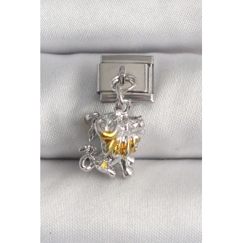 316L Çelik Gümüş Renk Sallantı Aslan Model Nomination Charm