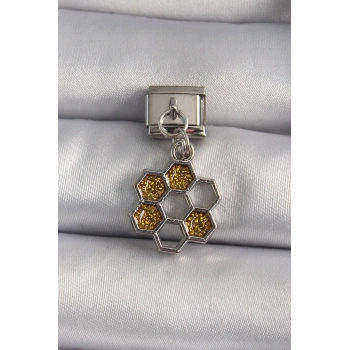 316L Çelik Gümüş Renk Sallantı Simli Bal Beteği Model Nomination Charm