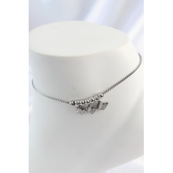 316L Çelik Gümüş Renk Simli Kelebek Model Kadın Halhal