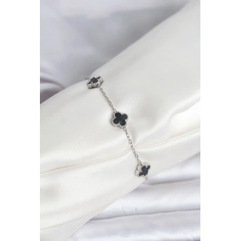 316L Çelik Gümüş Renk Siyah Baby Boy Yonca Bileklik