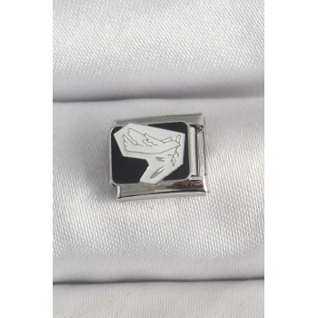 316L Çelik Gümüş Renk Siyah Beyaz Kuş İşlemeli Nomination Charm