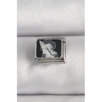 316L Çelik Gümüş Renk Siyah İşlemeli Portre Model Nomination Charm