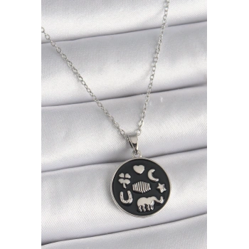 316L Çelik Gümüş Renk Siyah Renk Şans Kolyesi