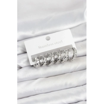 316L Çelik Gümüş Renk Su Yolu Halka Küpe Seti