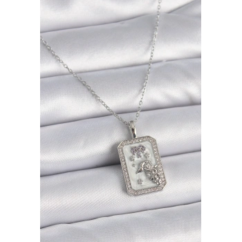 316L Çelik Gümüş Renk Zincir Koç Burcu Zirkon Taşlı Kadın Kolye