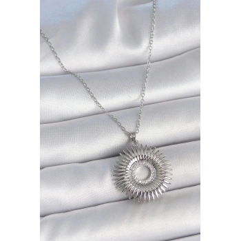 316L Çelik Gümüş Renk Zincir Zirkon Taşlı Nova Yıldız Model Kadın Kolye