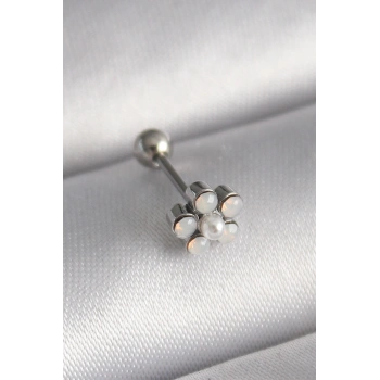 316L Çelik Gümüş Renk Zirkon Taşlı Çiçek Model Tragus Piercing