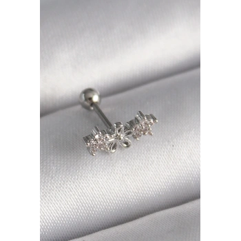 316L Çelik Gümüş Renk Zirkon Taşlı Çiçek Tragus Piercing