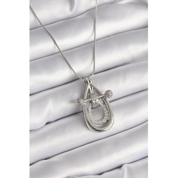 316L Çelik Gümüş Renk Zirkon Taşlı Damla Model Kadın Kolye