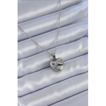316L Çelik Gümüş Renk Zirkon Taşlı Kalp Model Kadın Kolye