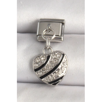 316L Çelik Gümüş Renk Zirkon Taşlı Kalp Model Nomination Charm