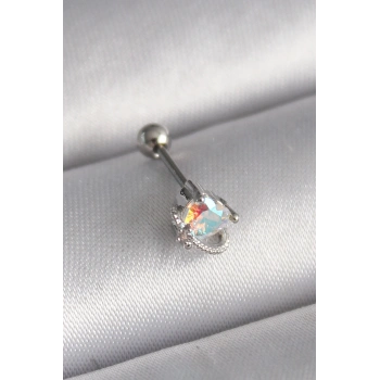 316L Çelik Gümüş Renk Zirkon Taşlı Kalp Tragus Piercing