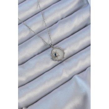 316L Çelik Gümüş Renk Zirkon Taşlı Mineli Kutup Yıldızı Kolye