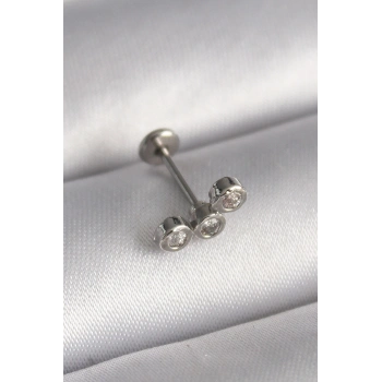 316L Çelik Gümüş Renk Zirkon Taşlı Tragus Piercing