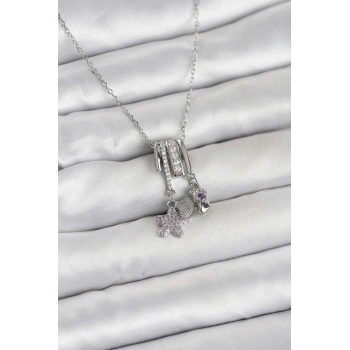 316L Çelik Gümüş Zirkon Taşlı Deniz Tema Charmlı Kadın Kolye