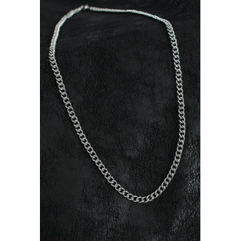 316L Çelik Klasik Oval Zincir Model Gümüş Renk Erkek Kolye
