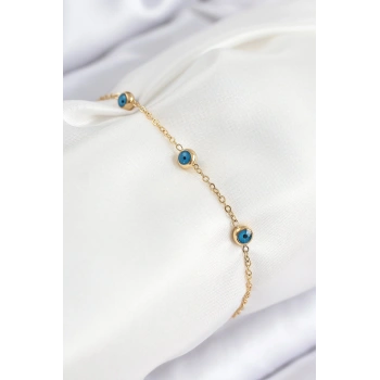 316L Çelik Nazar Boncuğu Model Gold Renk Kadın Bileklik