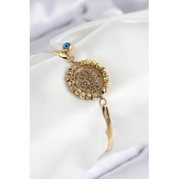 316L Çelik Nazar Boncuk Detaylı Hayat Ağacı Model İtalyan Zincir Gold Renk Kadın Bileklik