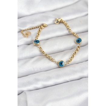 316L Çelik Nazar Model Gold Renk Kadın Bileklik