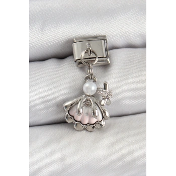 316L Çelik Sallantılı İnci Detaylı İstiridye Model Gümüş Renk Nomination Charm