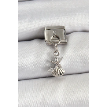 316L Çelik Sallantılı Zirkon Taşlı Deniz Yıldızı Ve İstiridye Model Gümüş Renk Nomination Charm