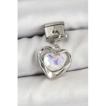 316L Çelik Sallantılı Zirkon Taşlı Kalp Model Gümüş Renk Nomination Charm