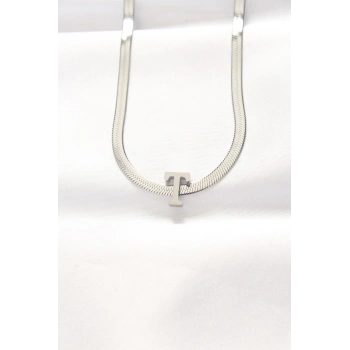 316L Çelik T Harfli Silver Renk İtalyan Zincirli Kolye