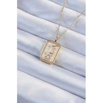 316L Çelik Zincir Altın Renk Zirkon Taşlı Çerçeveli Tarot Kolye