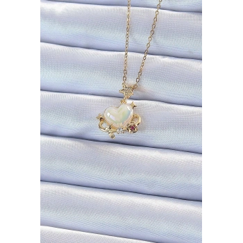 316L Çelik Zincir Altın Renk Zirkon Taşlı Gezegen Görünümlü Kalp Kolye