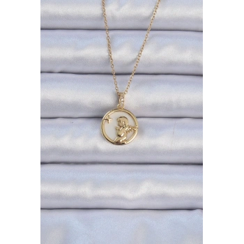 316L Çelik Zincir Altın Renk Zirkon Taşlı Mineli Melek Kolye