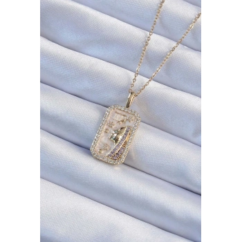 316L Çelik Zincir Altın Renk Zirkon Taşlı Yüz Figürlü Tarot Kolye