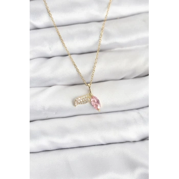 316L Çelik Zincir Gold Renk Balık Kuyruğu Model Zirkon Taşlı Kadın Kolye