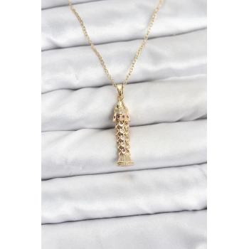 316L Çelik Zincir Gold Renk Balık Model Zirkon Taşlı Kadın Kolye