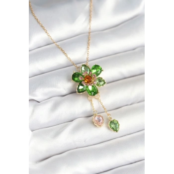 316L Çelik Zincir Gold Renk Çiçek Model Sallantılı Kadın Kolye