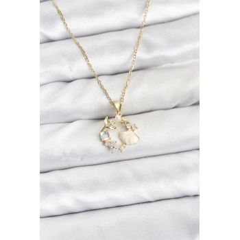 316L Çelik Zincir Gold Renk Deniz Tema Model Zirkon Taşlı Kadın Kolye