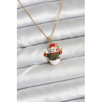 316L Çelik Zincir Gold Renk Kardan Adam Figürlü Yılbaşı Temalı Kadın Kolye