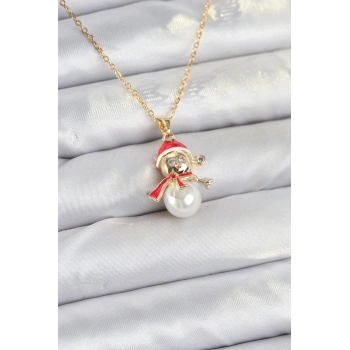 316L Çelik Zincir Gold Renk Kardan Adam Model Yılbaşı Temalı Kadın Kolye