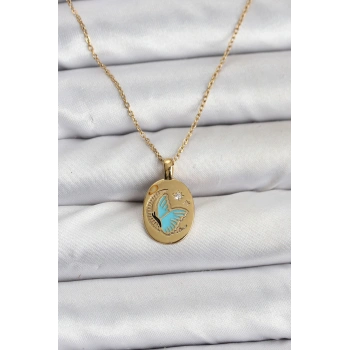 316L Çelik Zincir Gold Renk Kelebek Figür Kadın Kolye