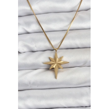 316L Çelik Zincir Gold Renk Kutup Yıldızı Model 60 cm Zincir Kadın Kolye