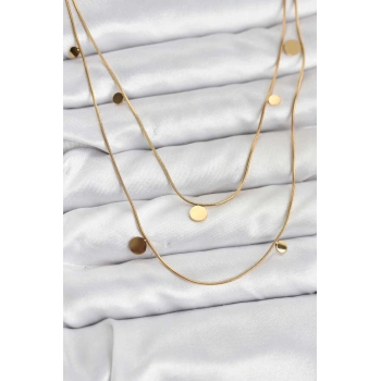 316L Çelik Zincir Gold Renk Pullu Kadın Kolye