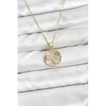 316L Çelik Zincir Gold Renk Şans Kolyesi Model Zirkon Taşlı Kadın Kolye