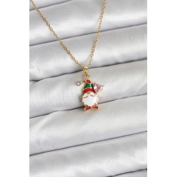 316L Çelik Zincir Gold Renk Yılbaşı Teması Kadın Kolye