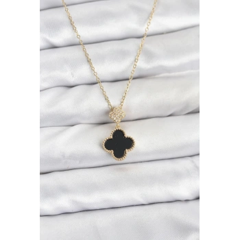 316L Çelik Zincir Gold Renk Yonca Model Zirkon Taşlı Kadın Kolye